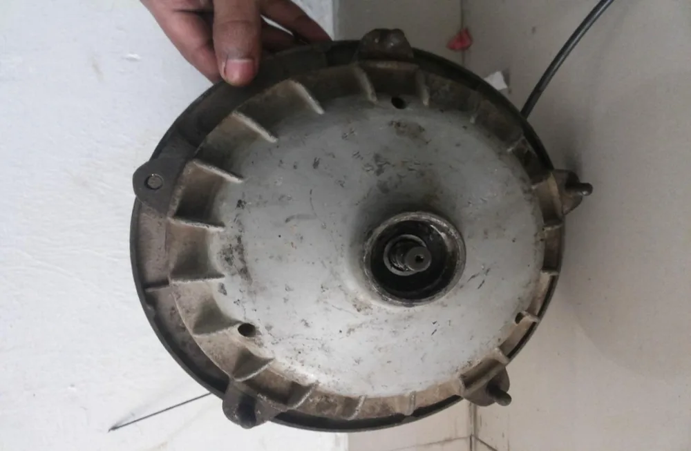 A rear brake drum.