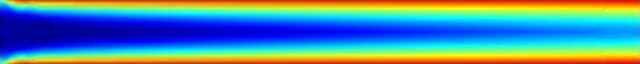 A cold core runs the full length of the pipe, with warm layers along both walls.